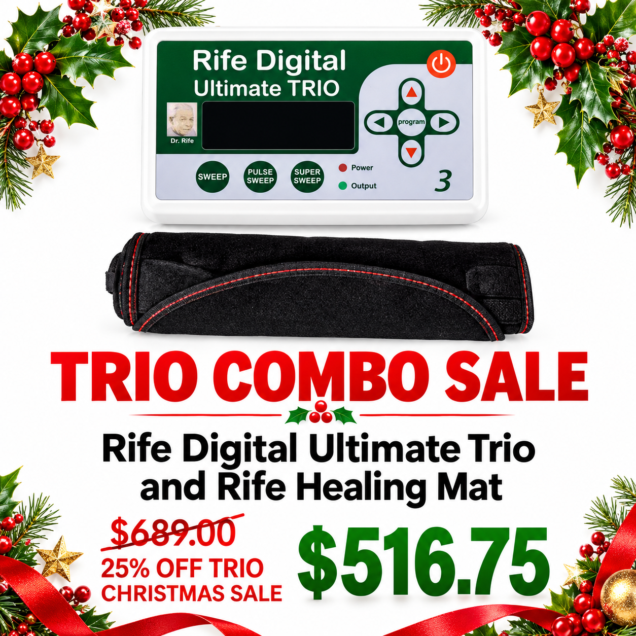 Rife Digital Ultimate Trio and Rife Healing Mat Christmas combo